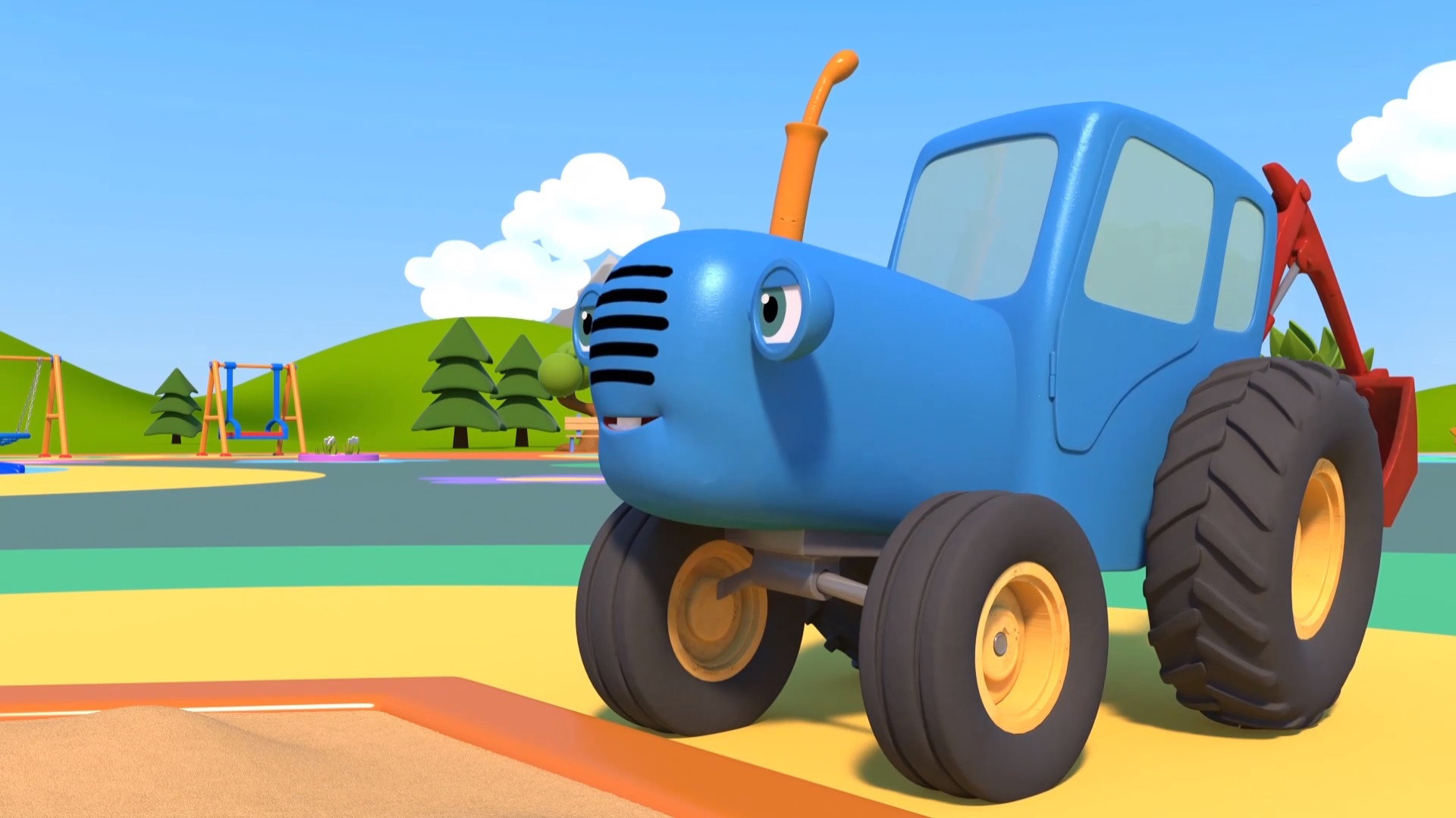 Синий трактор спереди