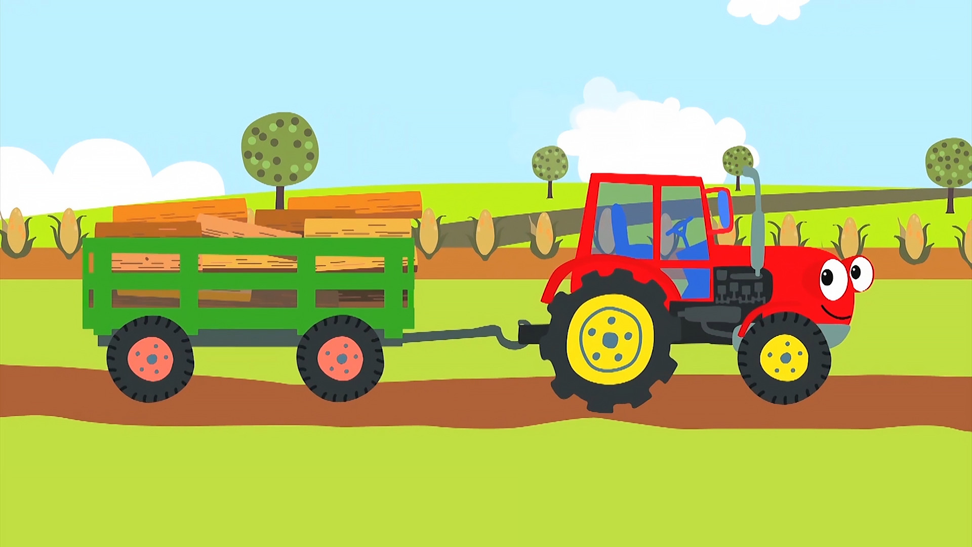 Красный и синий трактор. Красный трактор для детей. Синий трактор с тележкой. Трактор развивающий для детей.