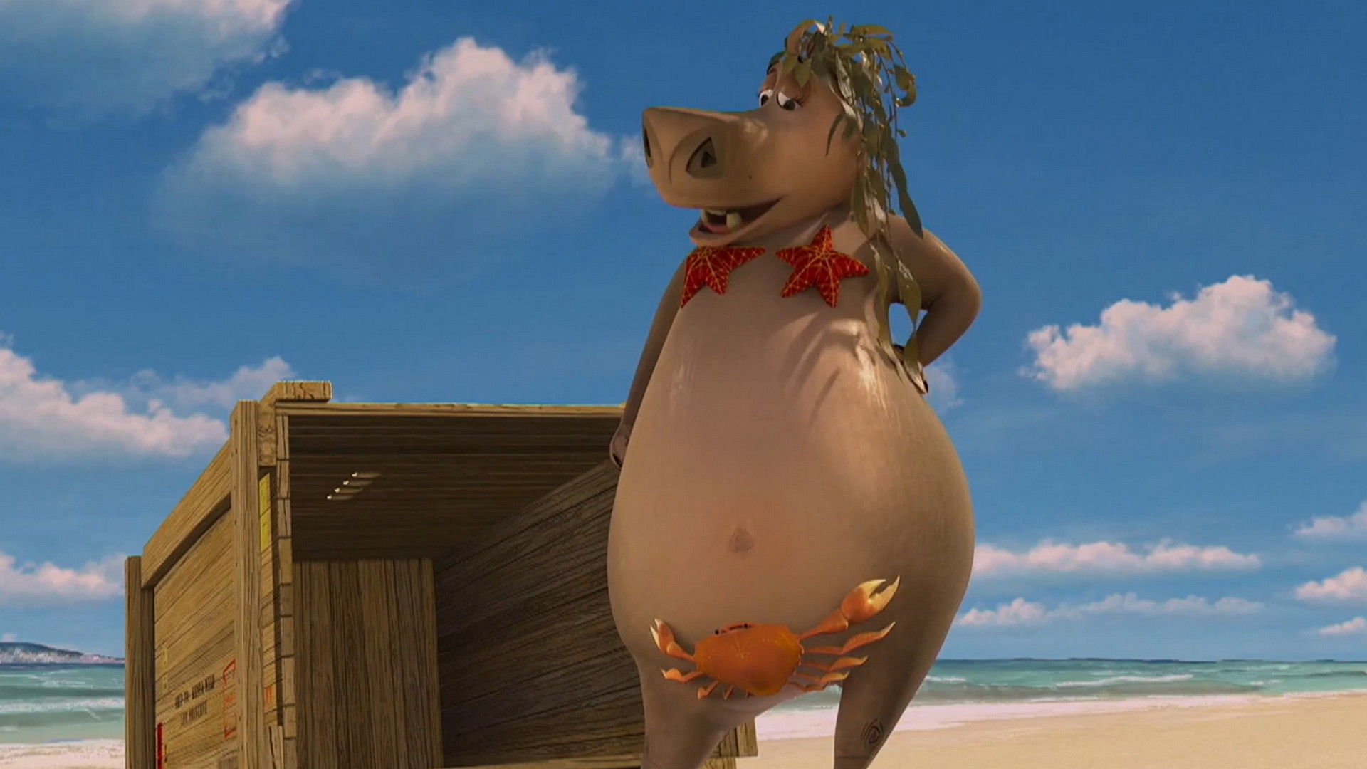 свинья из ну погоди на пляже в купальнике